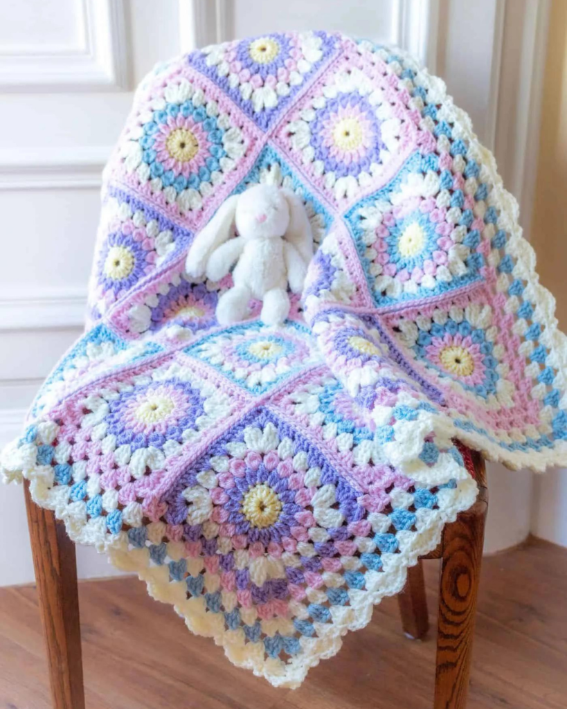 pastel flower square baby blanket