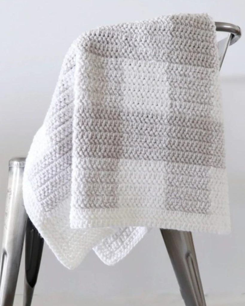white and grey gingham baby blanket