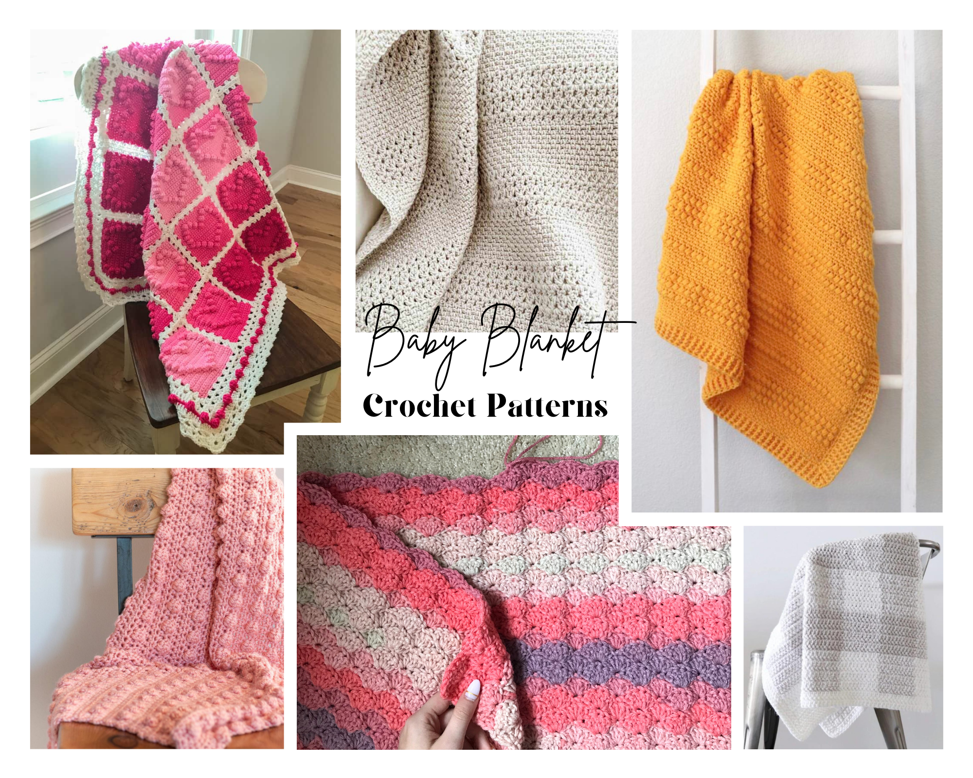 collage of crochet baby blankets