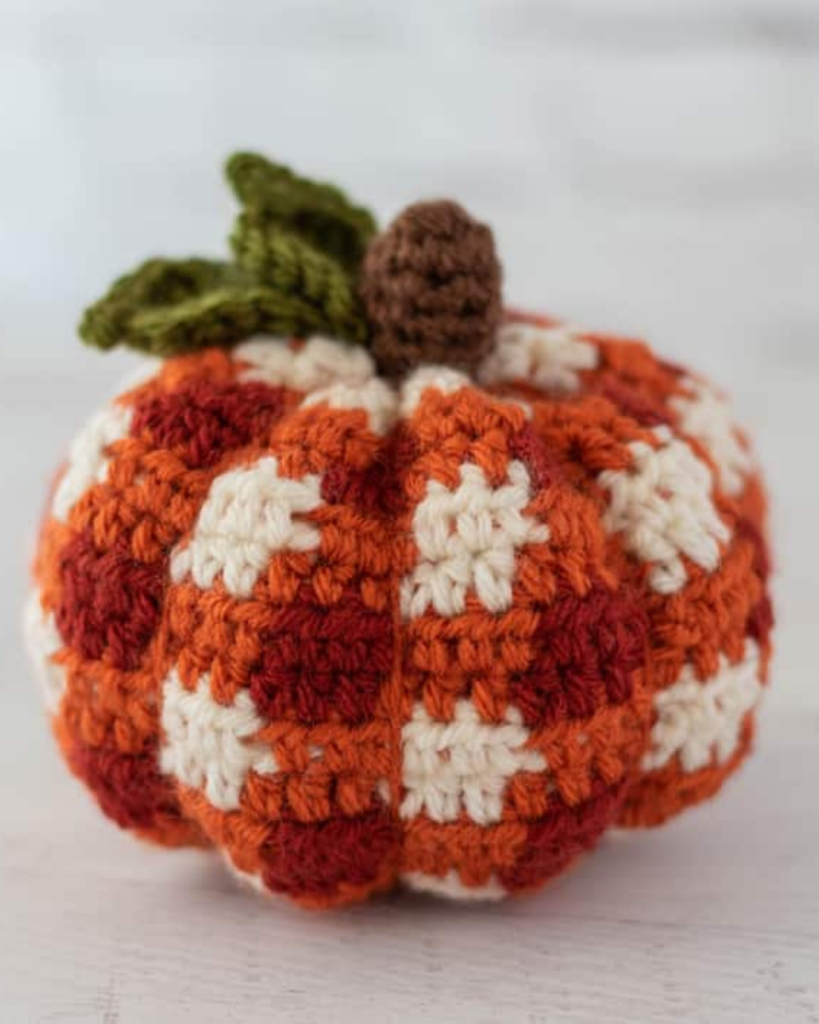 plaid crochet pumpkin