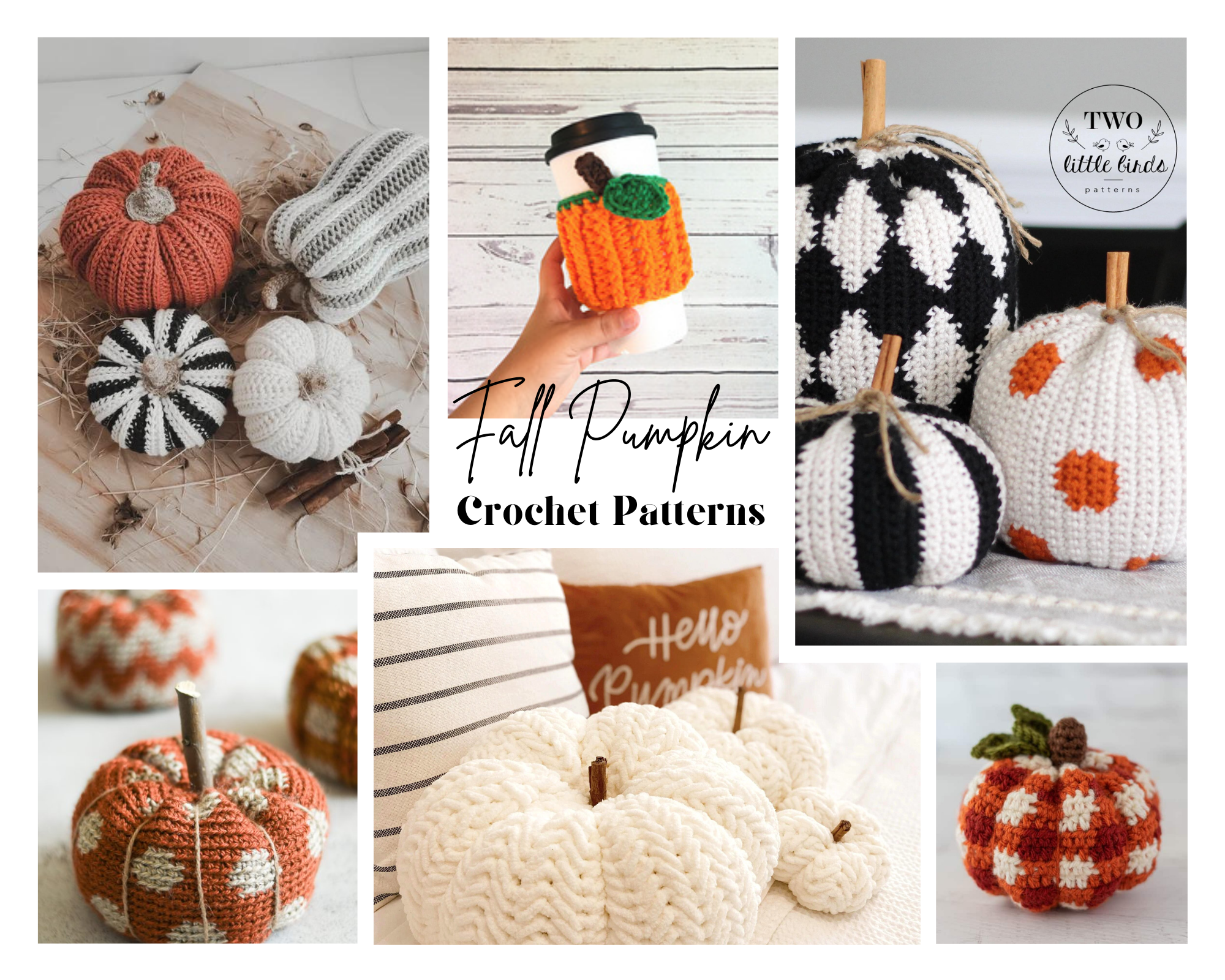 collage of crochet pumpkins