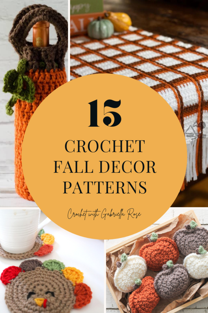 collage of crochet fall decor patterns