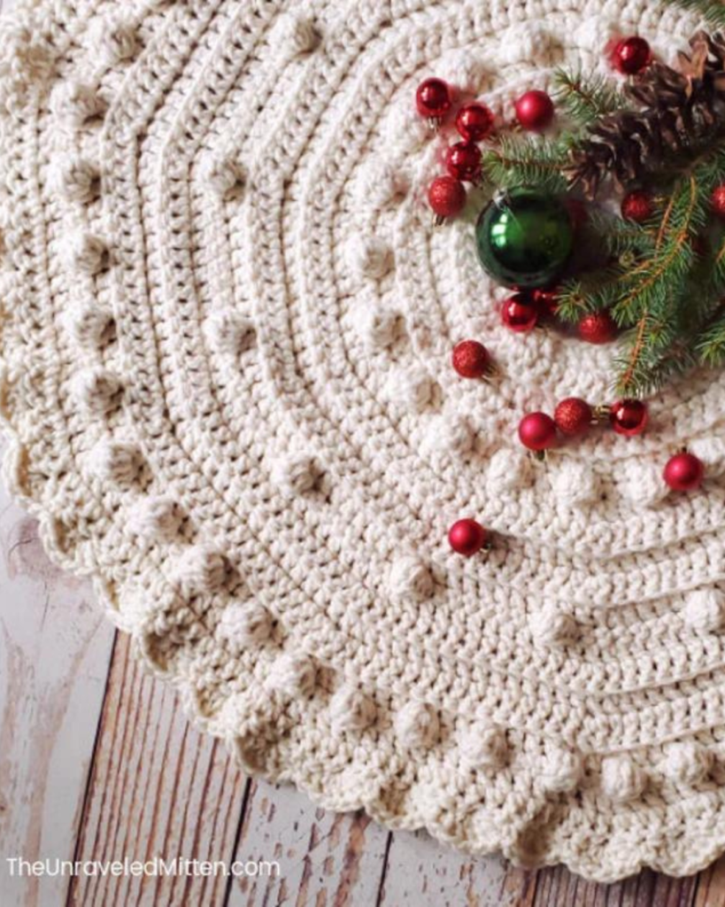 white crochet bobble stitch christmas tree skirt