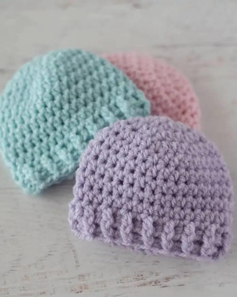 three preemie crochet hats