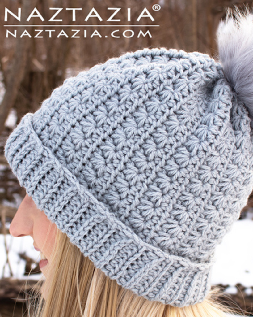 grey star stitch crochet winter hat