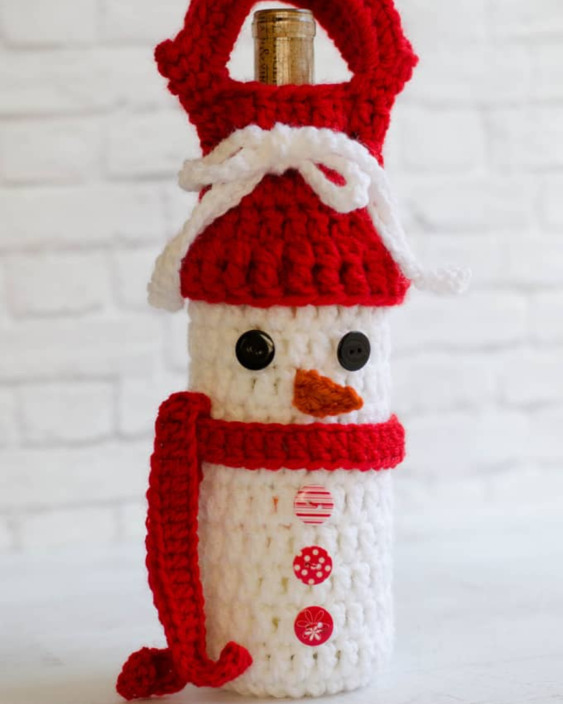 crochet snowman wine bottle holder