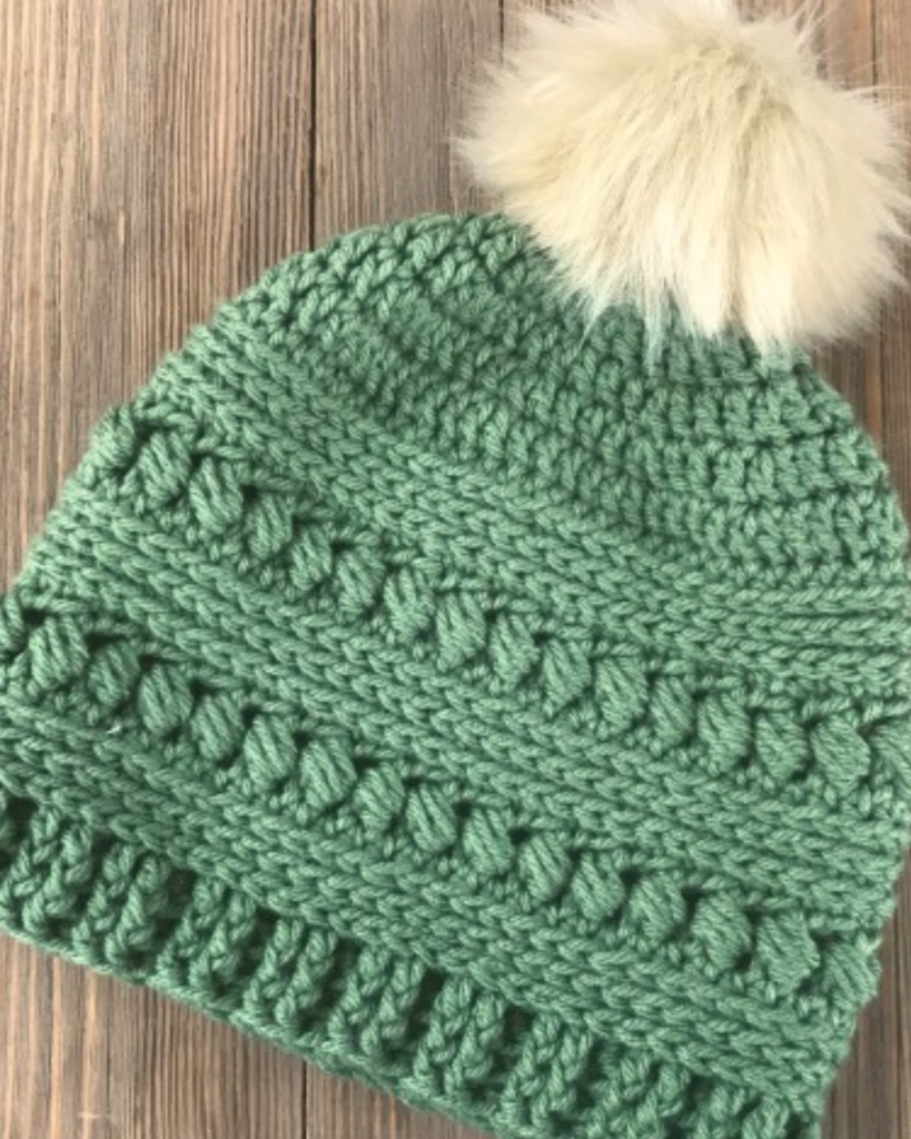 green crochet bean stitch hat