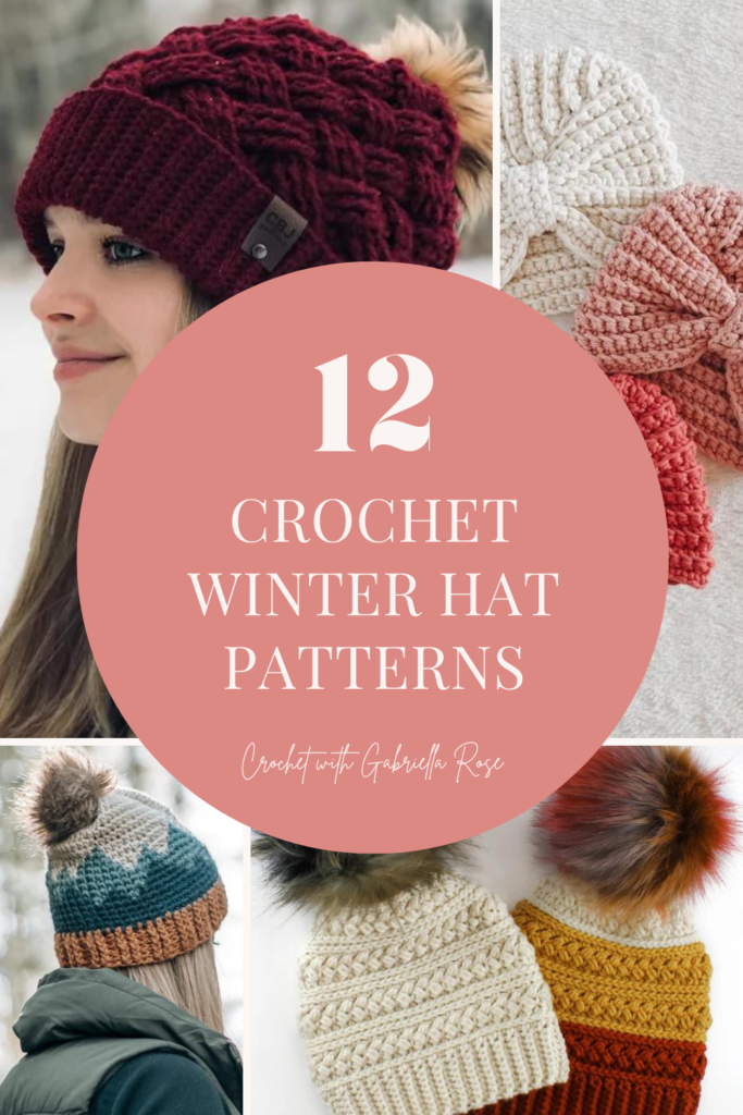 collage of crochet winter hats