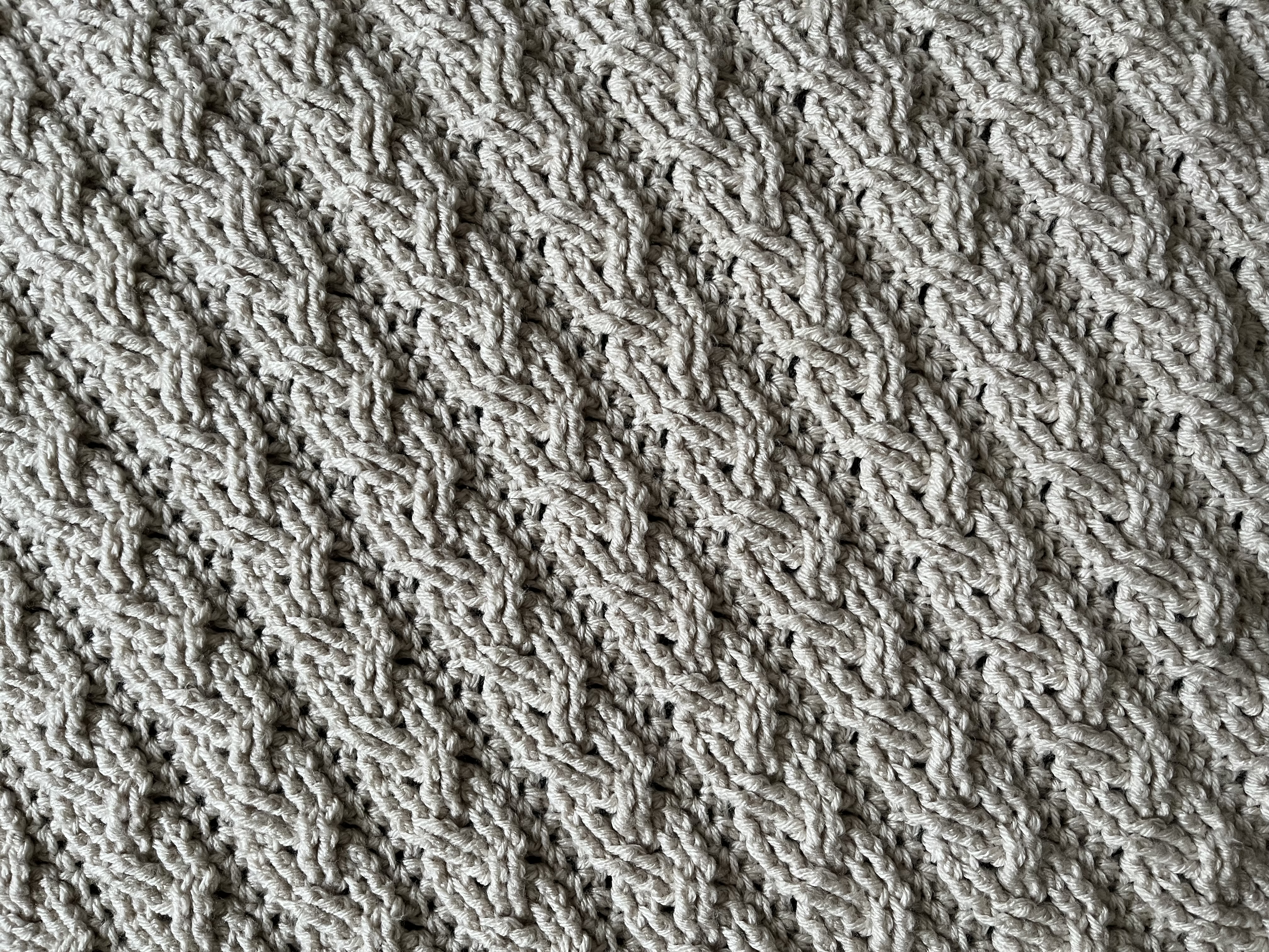 light grey crochet blanket