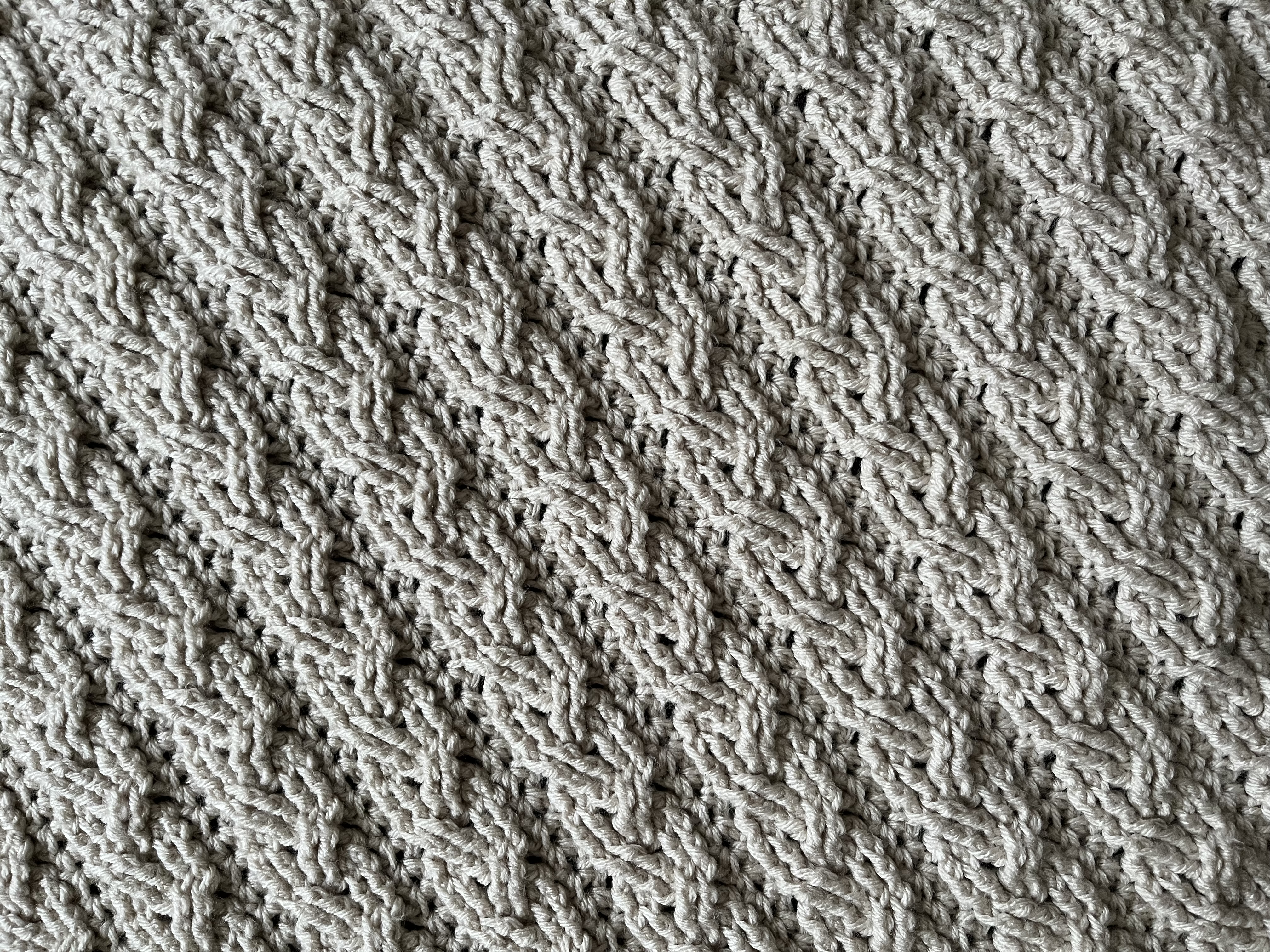 light grey crochet blanket