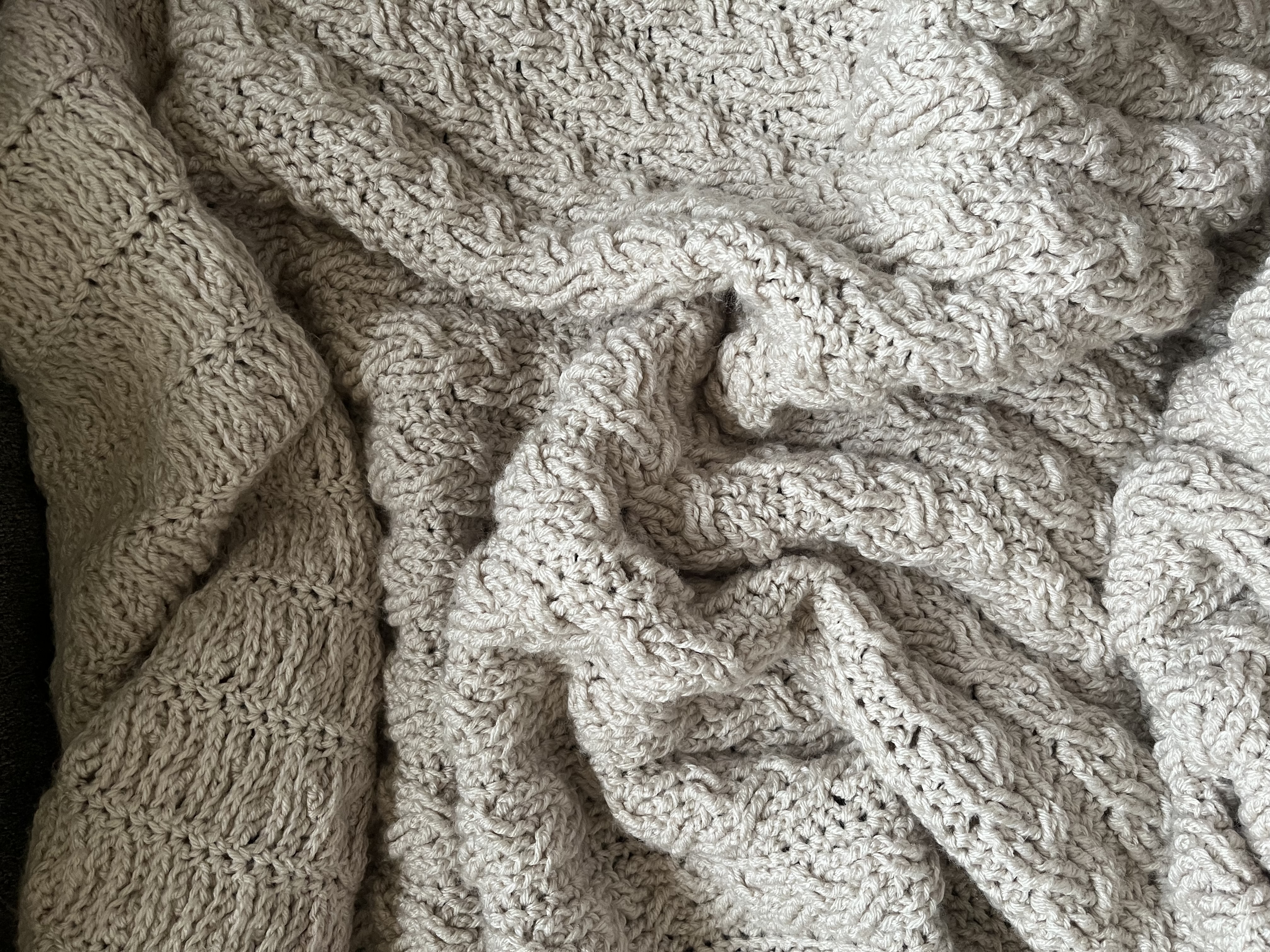 light grey crochet blanket