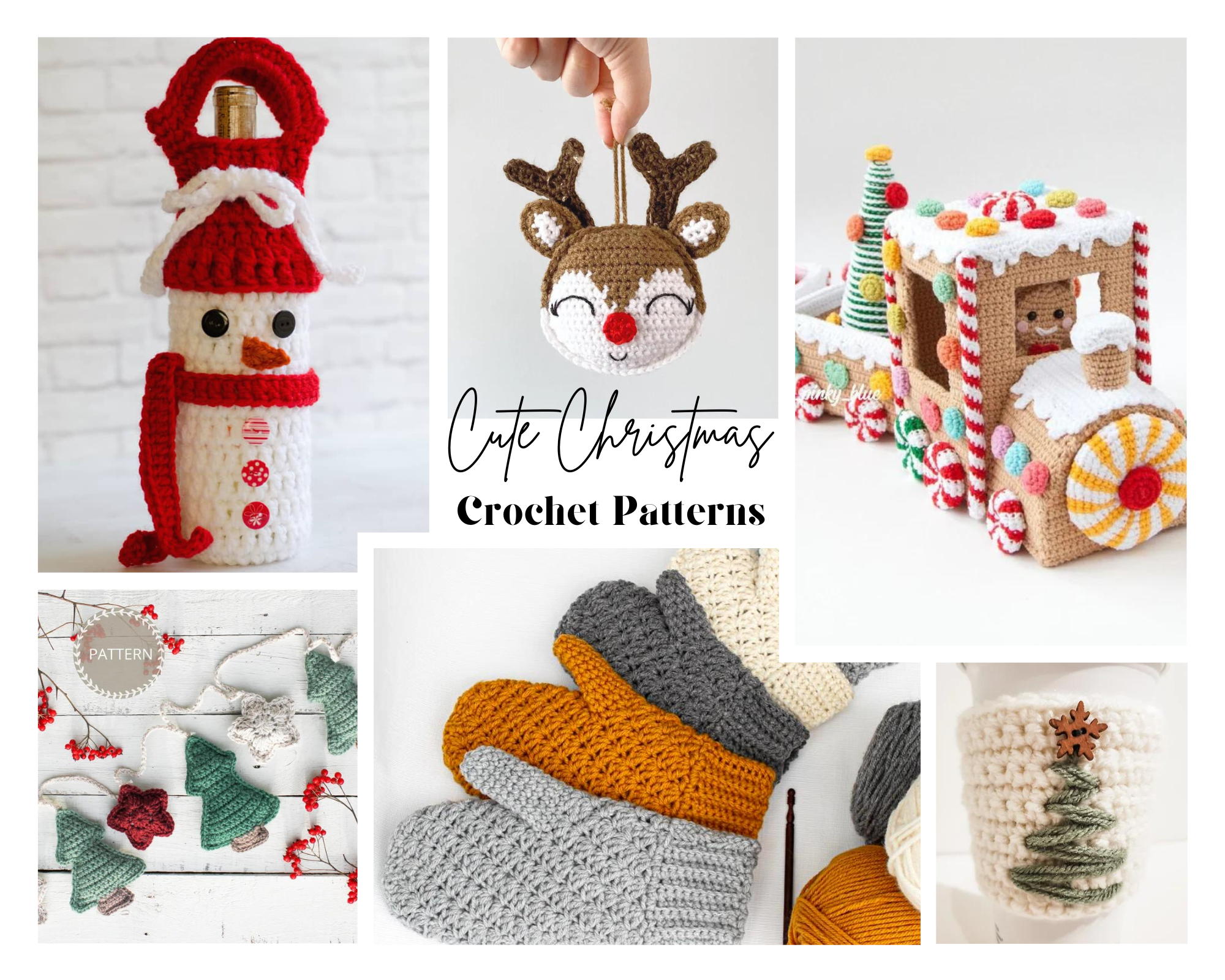 collage of Christmas crochet patterns