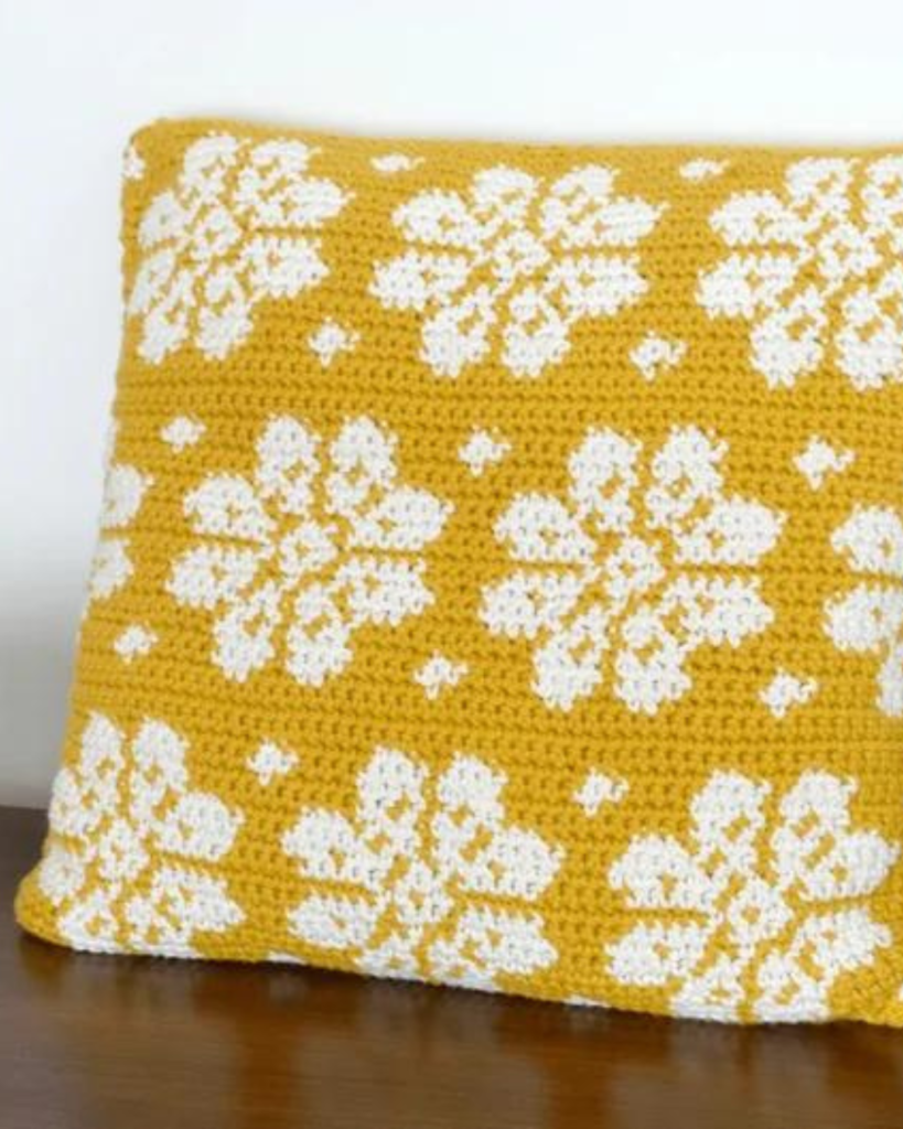 crochet yellow flower patterned pillow cover