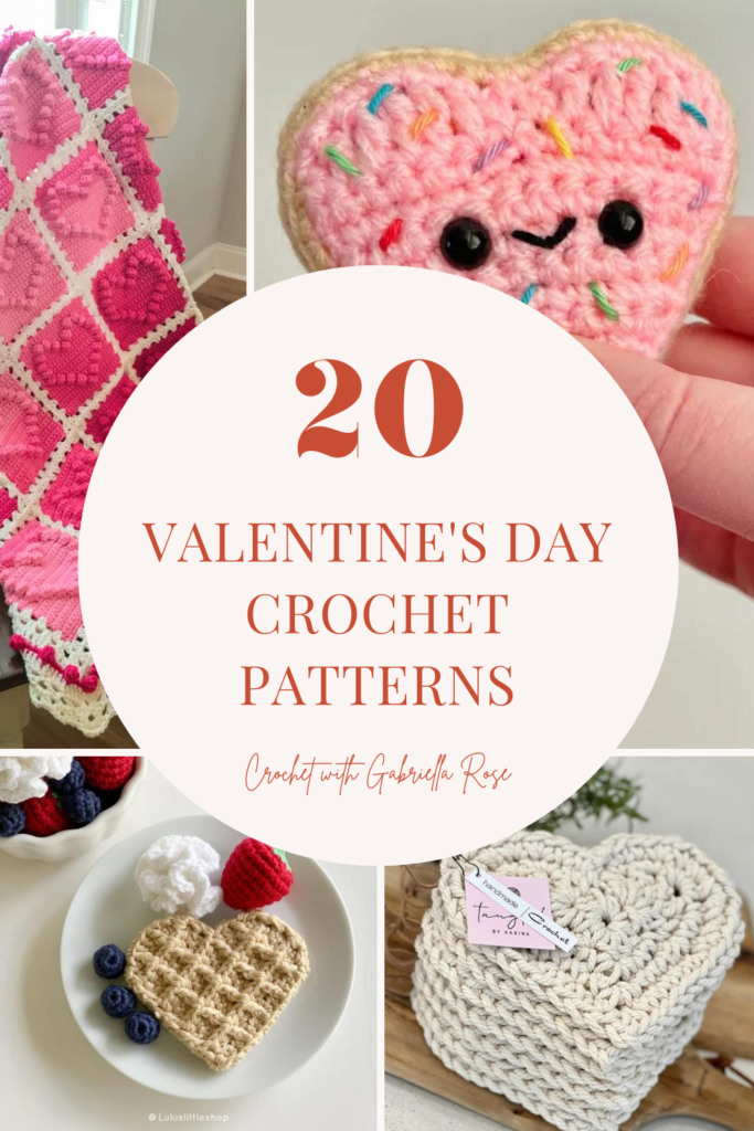 collage of crochet valentine's day patterns