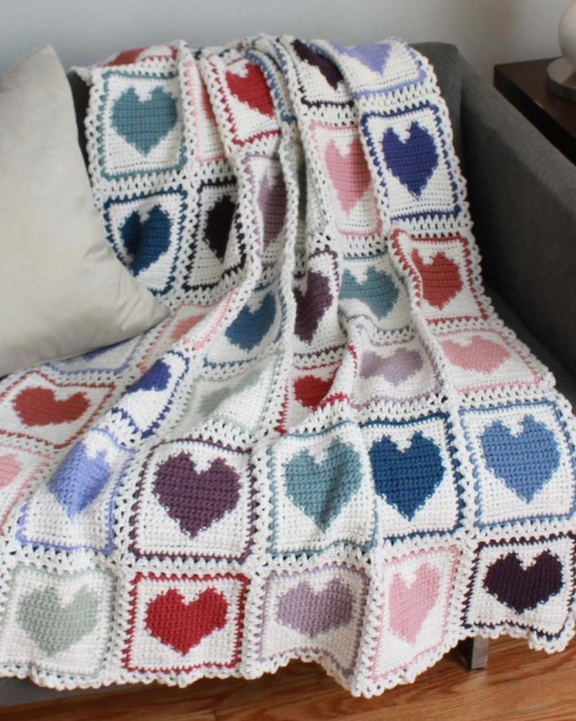 multicolor crochet heart square blanket