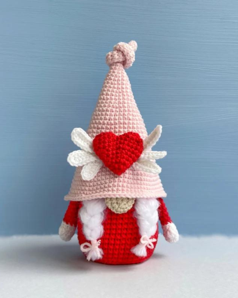 crochet amigurumi valentine gnome lady