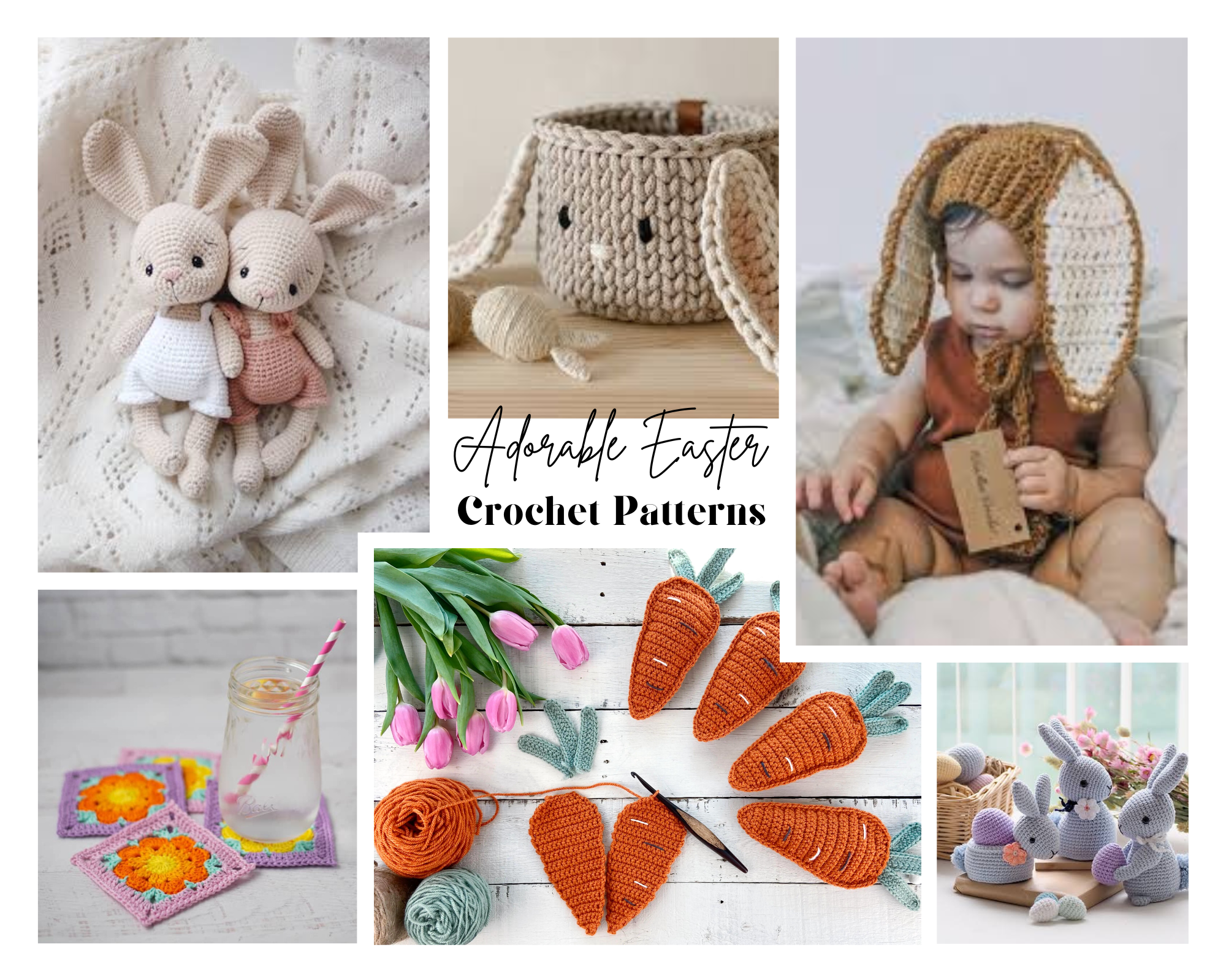 collage of crochet easter patterns