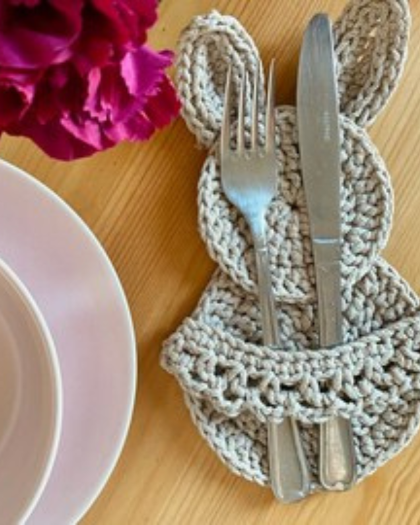 crochet grey silverware holder
