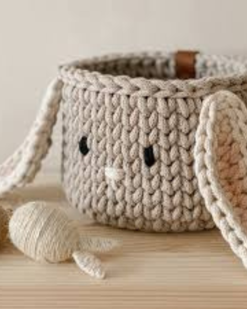 tan crochet bunny easter basket