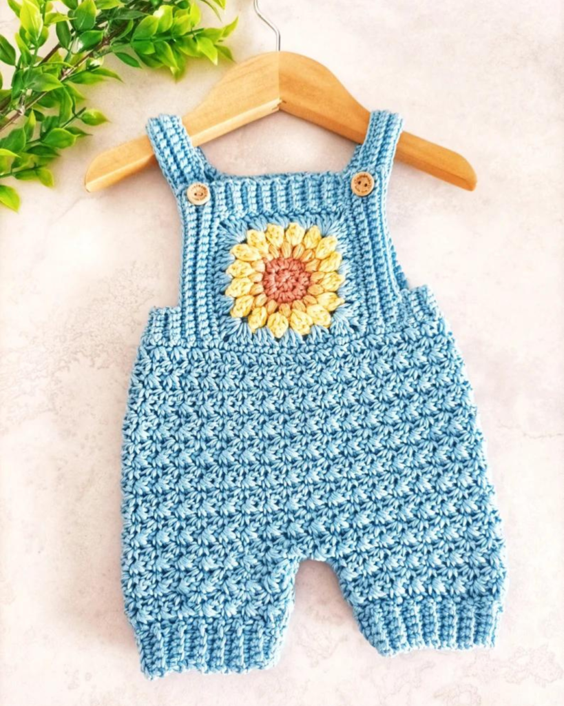 blue crochet sunflower baby romper