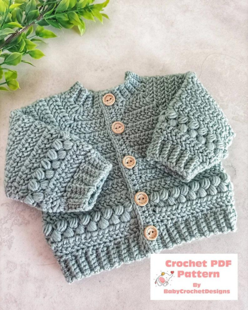 blue crochet baby button down sweater