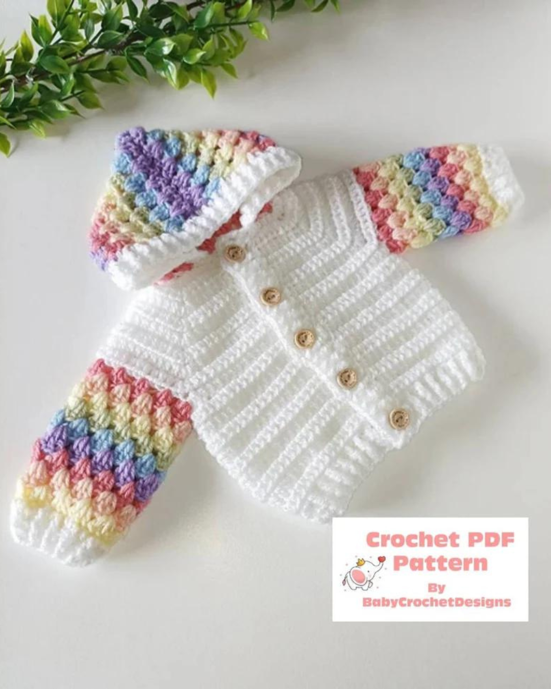 crochet rainbow and white hoodie button up sweater