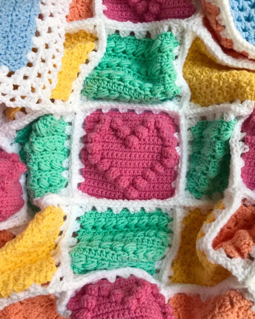 crochet patchwork rainbow baby blanket