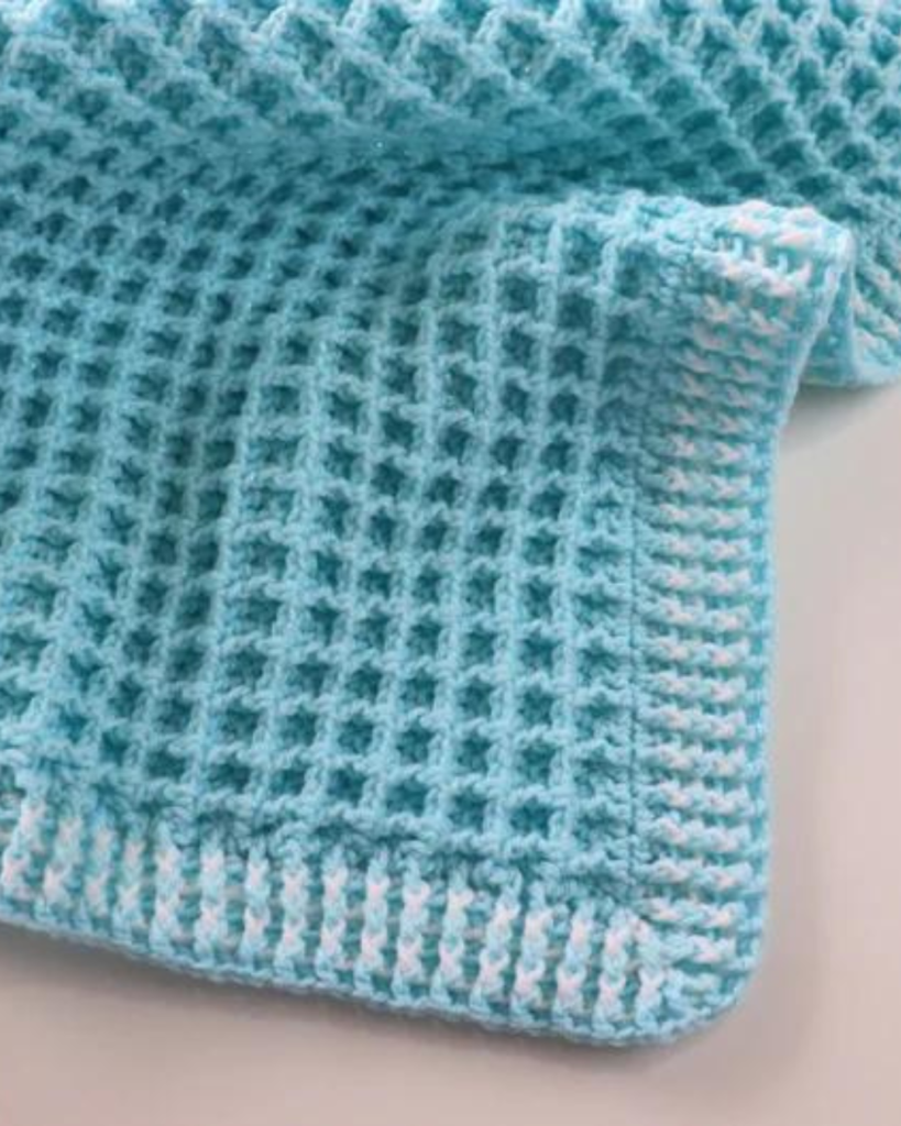 crochet blue waffle stitch baby blanket