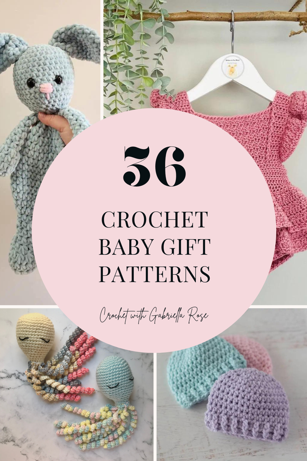 collage of crochet baby shower gift patterns