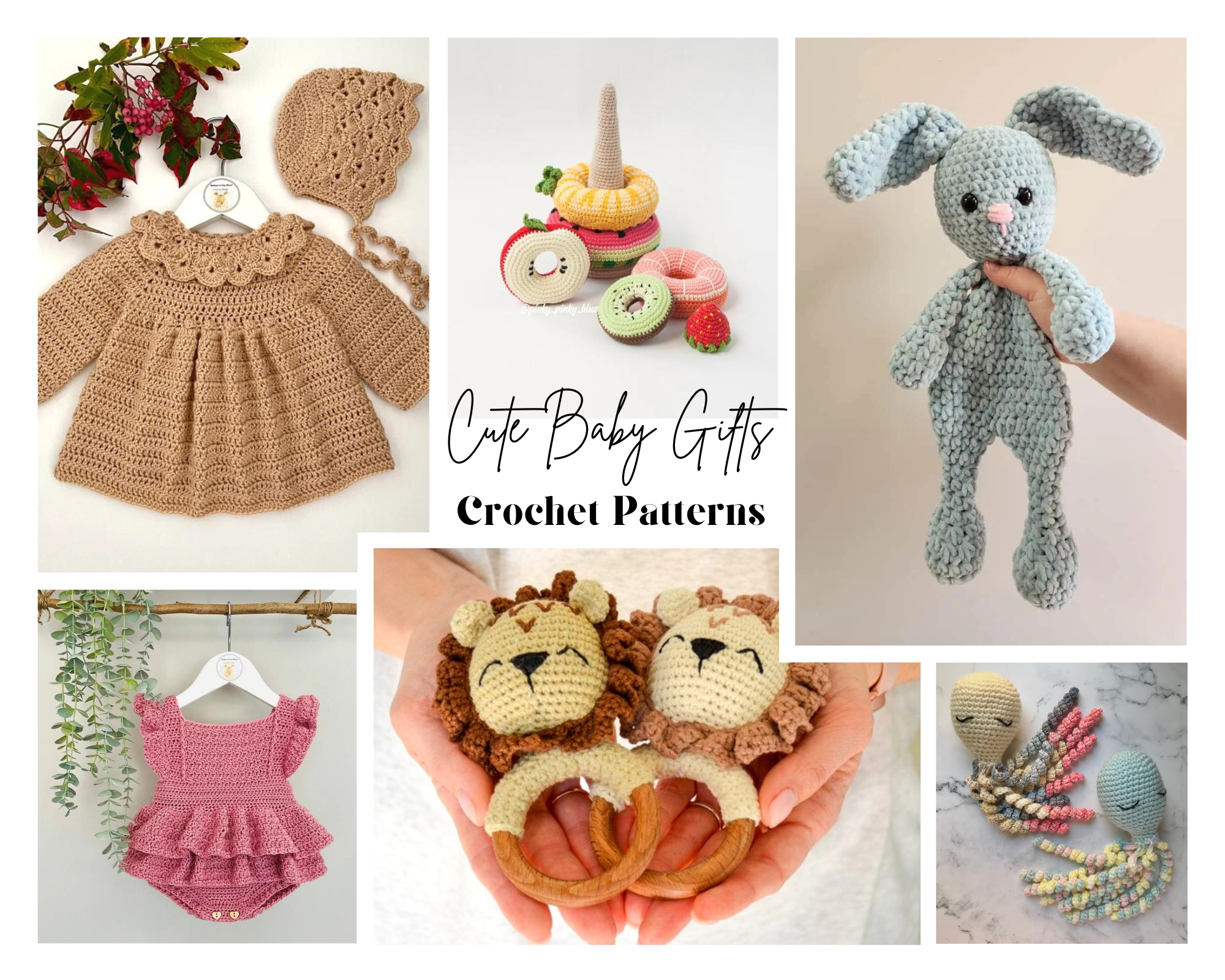 collage of crochet baby shower gift patterns