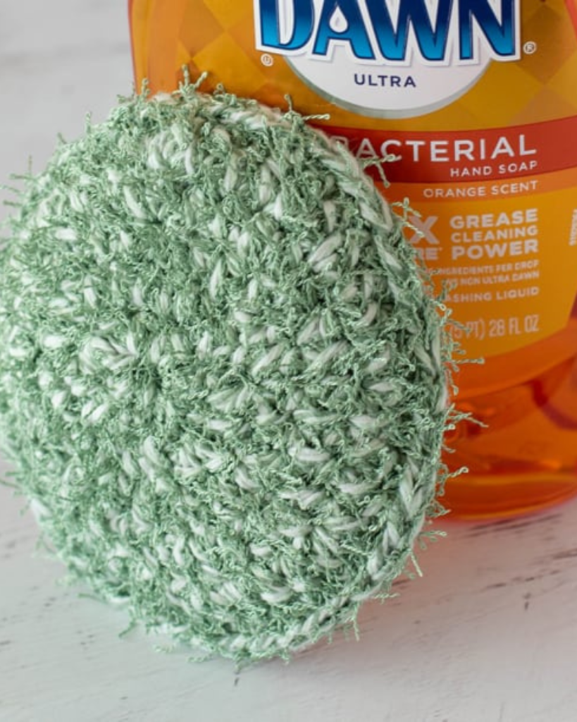 crochet scrubbie with soup