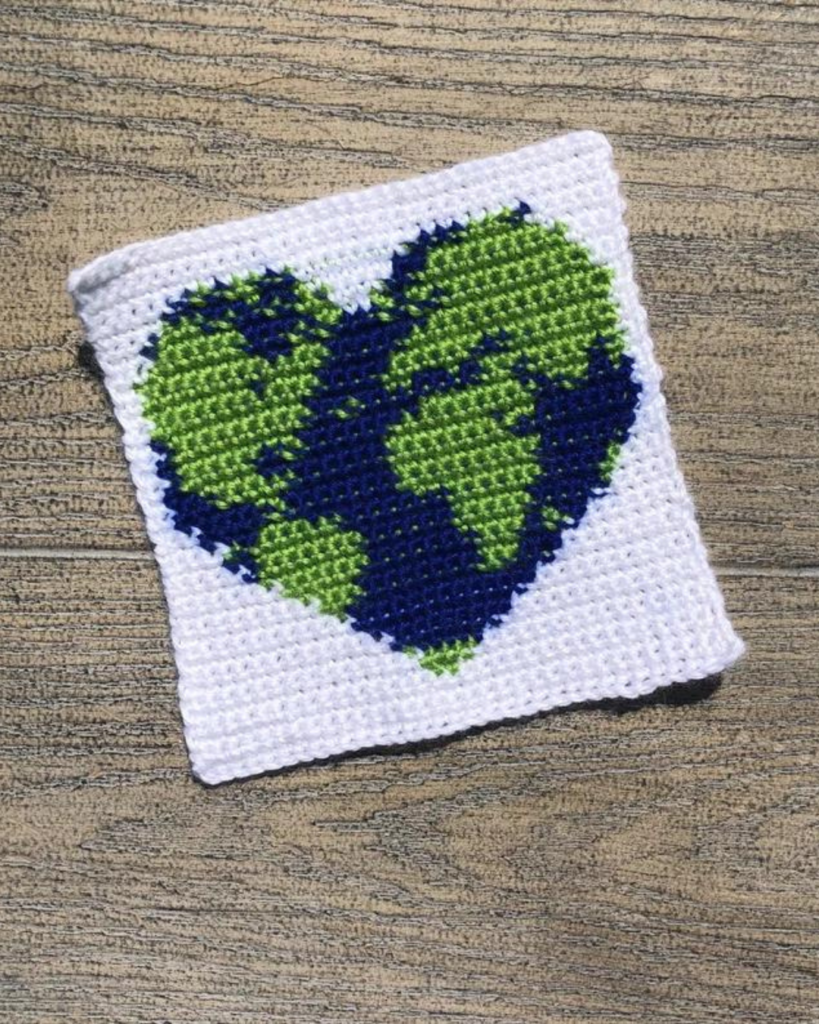 crochet heart-shaped earth square