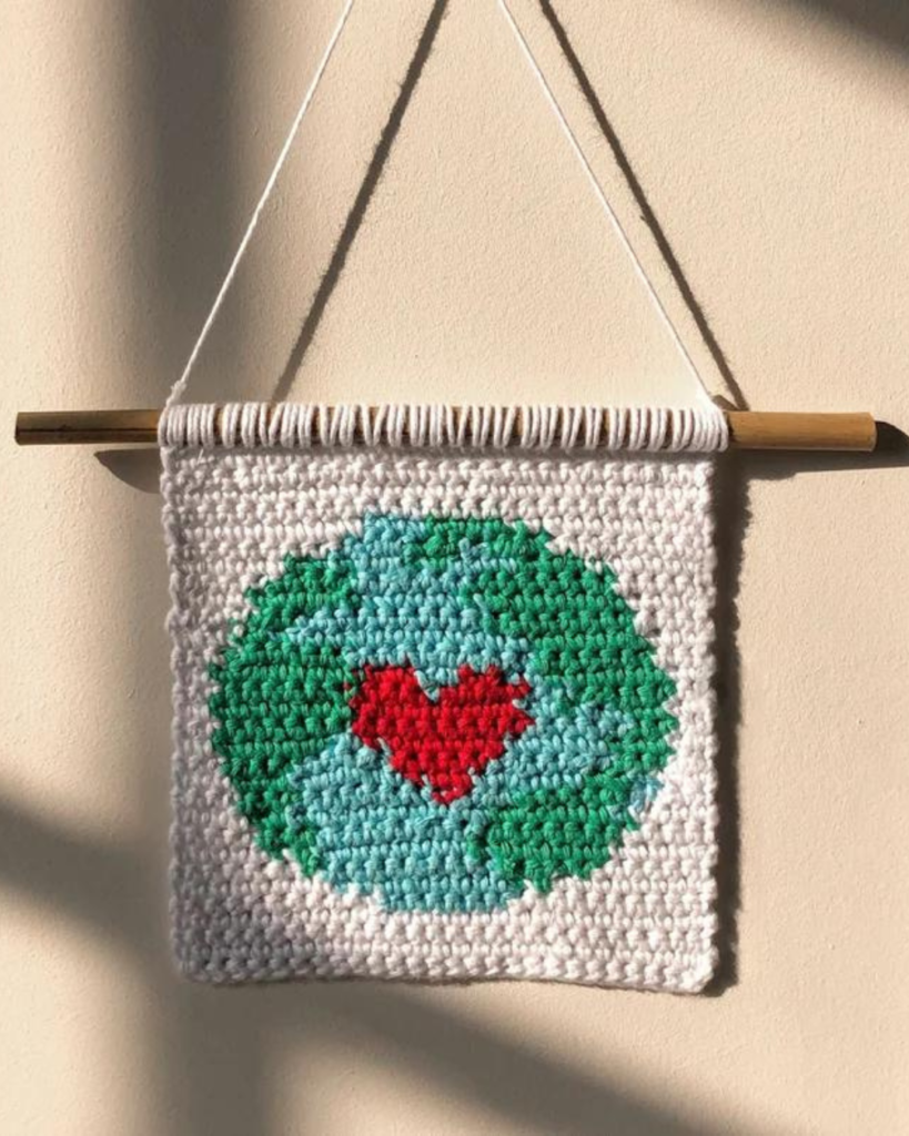 crochet earth wallhanging