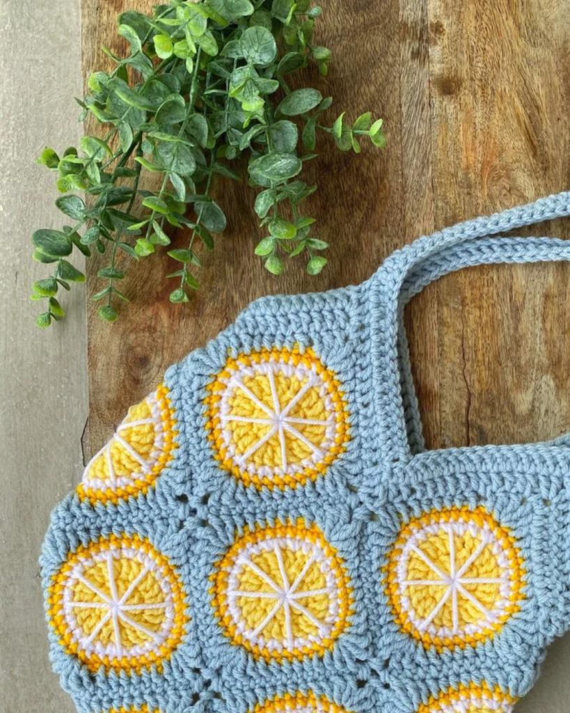 blue lemon crochet granny square purse