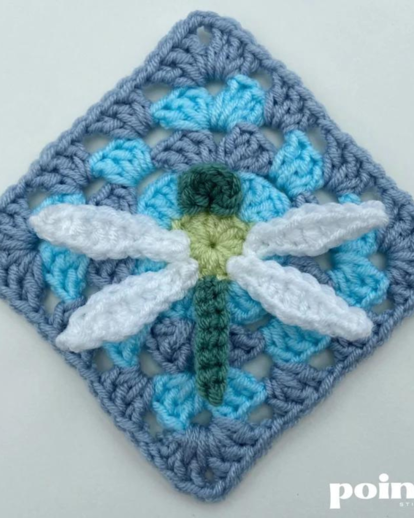 blue dragonfly crochet granny square