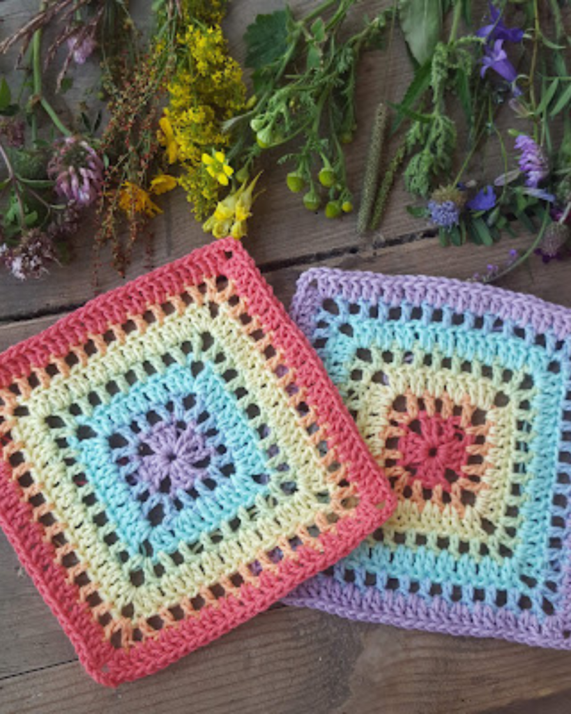 rainbow crochet granny square variation