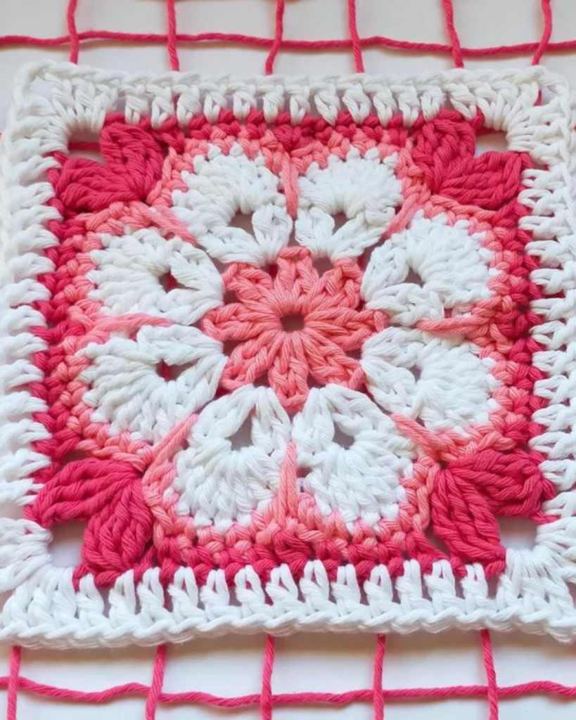 white and pink crochet African flower granny square