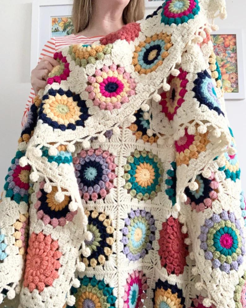 multicolor circle crochet granny square blanket