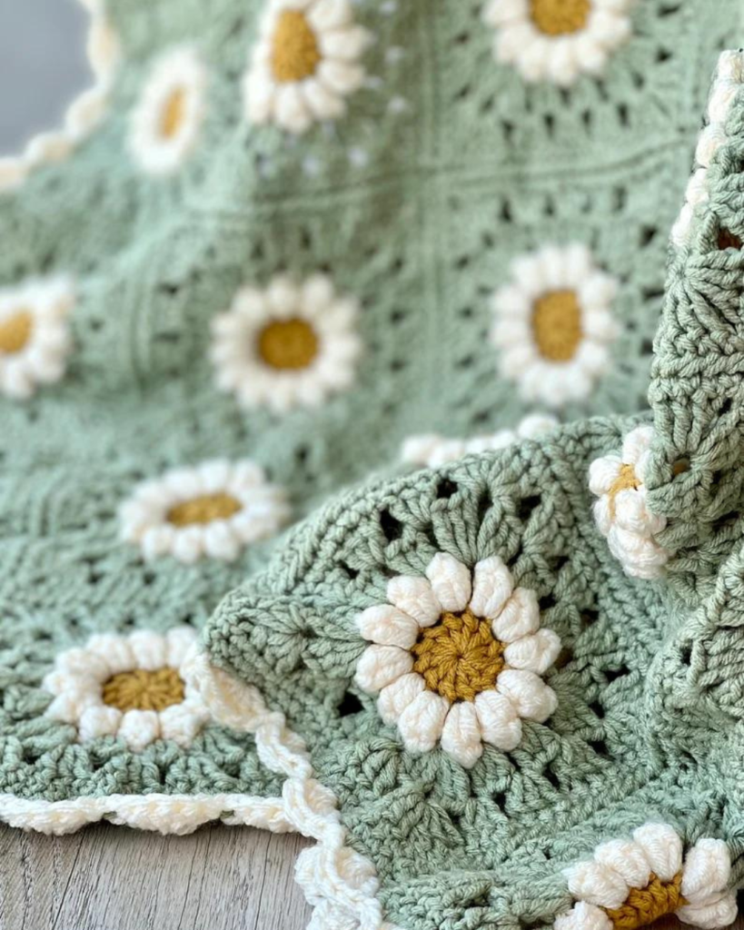 green and white crochet flower granny square