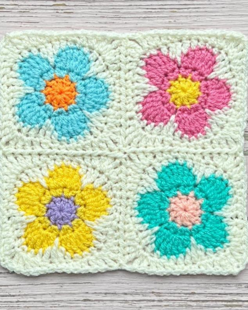 four crochet flower granny squares