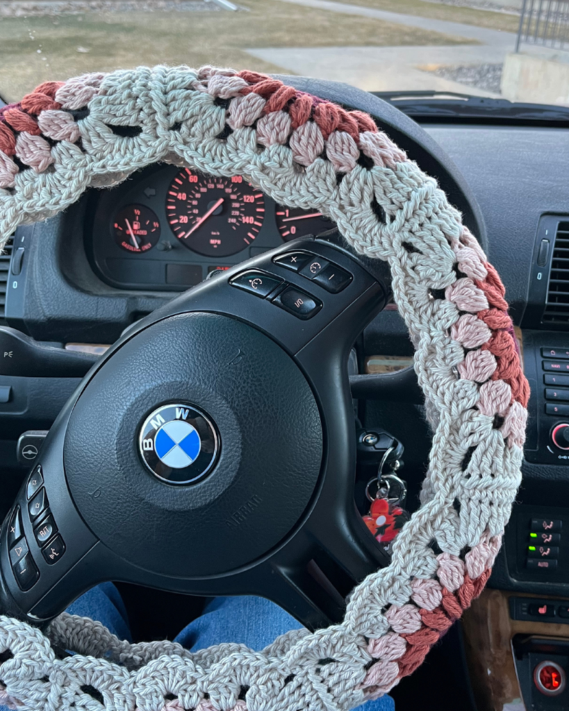 crochet sunburst granny square steering wheel cover