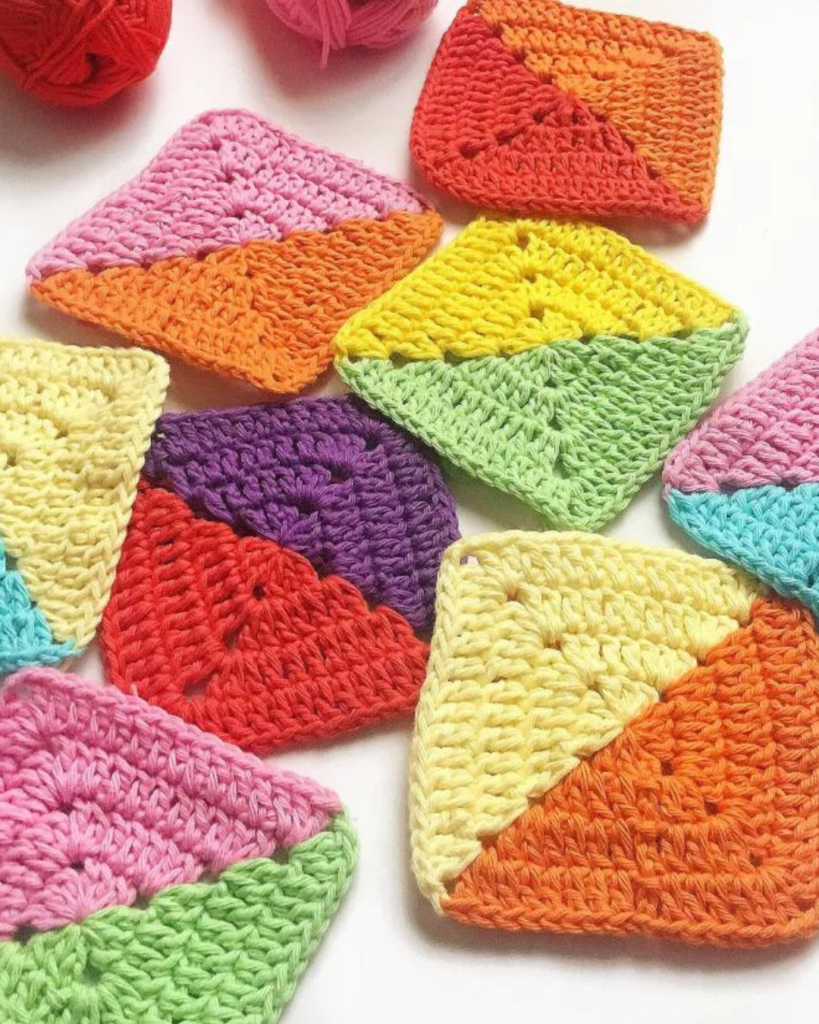 two tone solid crochet granny squares in multiple colors