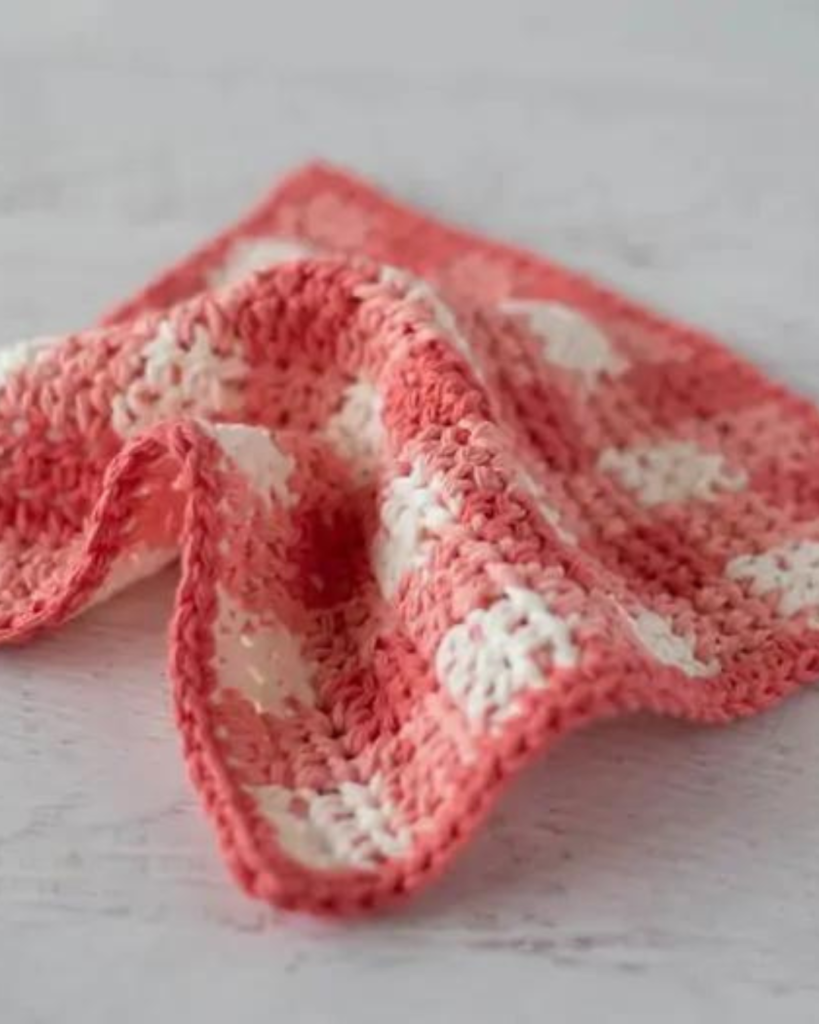 pink crochet gingham cotton dishcloth