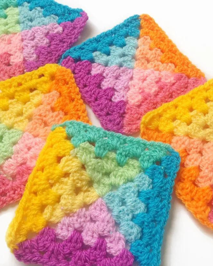 multicolor color block crochet granny squares