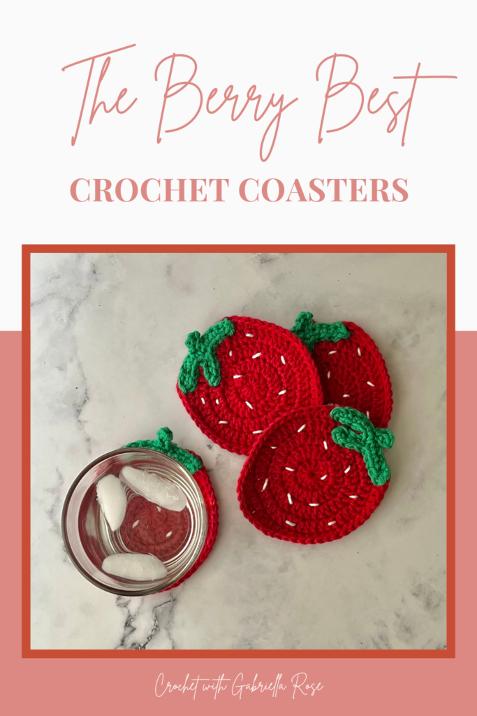 crochet red strawberry coasters