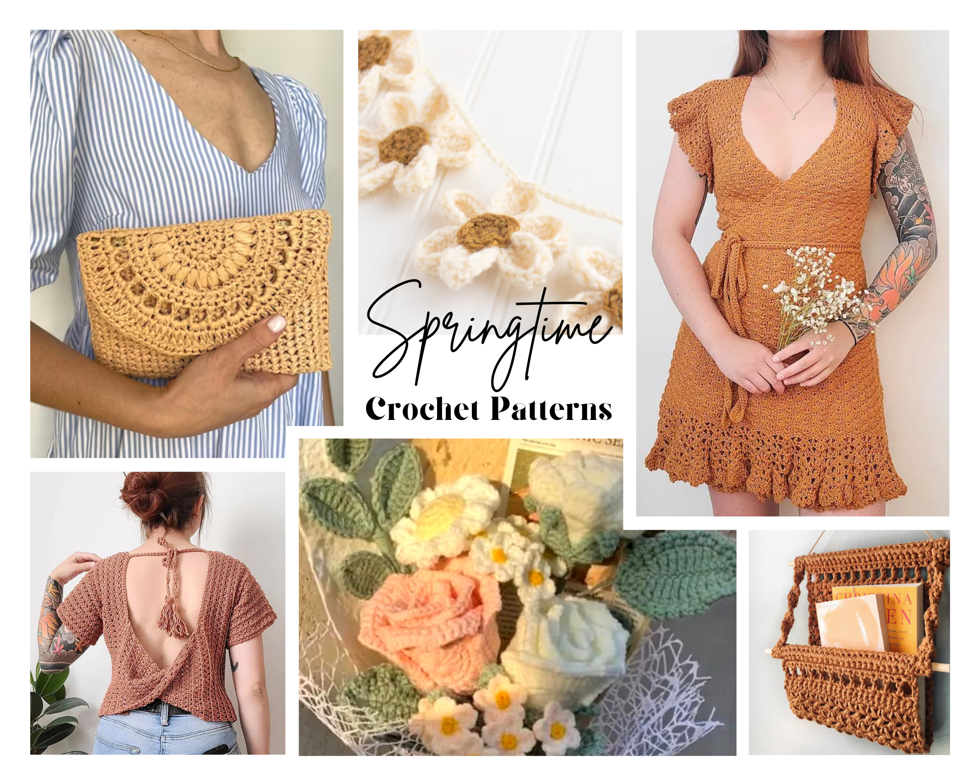 collage of spring crochet patterns
