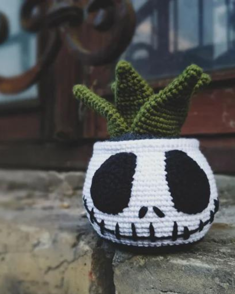 crochet skull planter