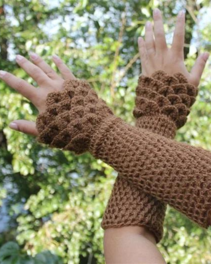 brown crochet fingerless gloves