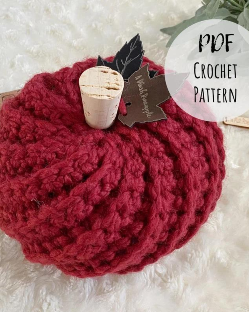 red ribbed crochet pumpkin