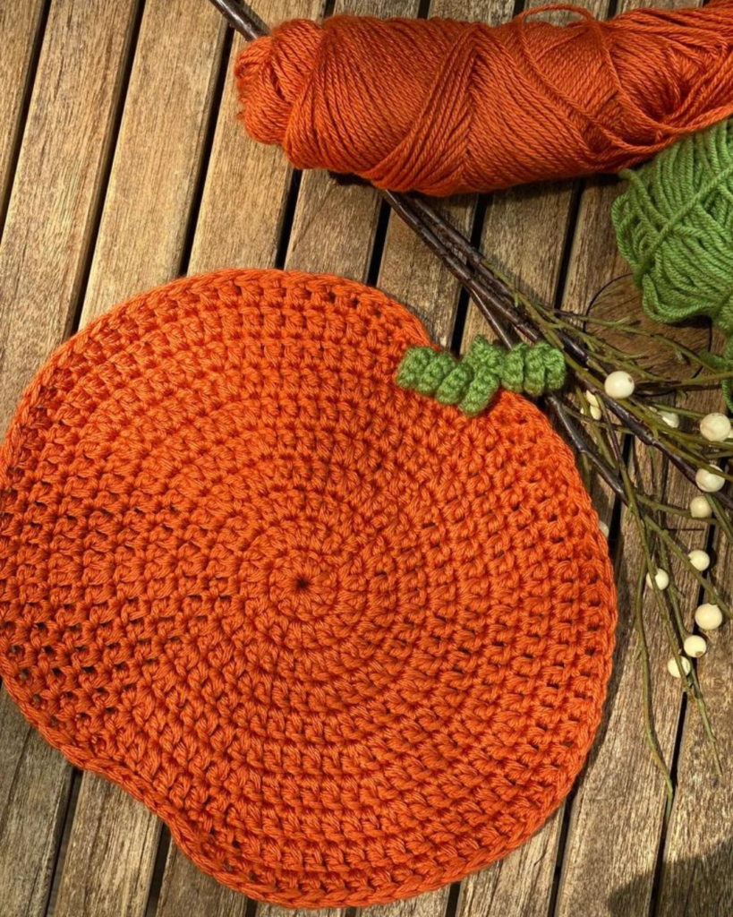 crochet orange pumpkin placemat